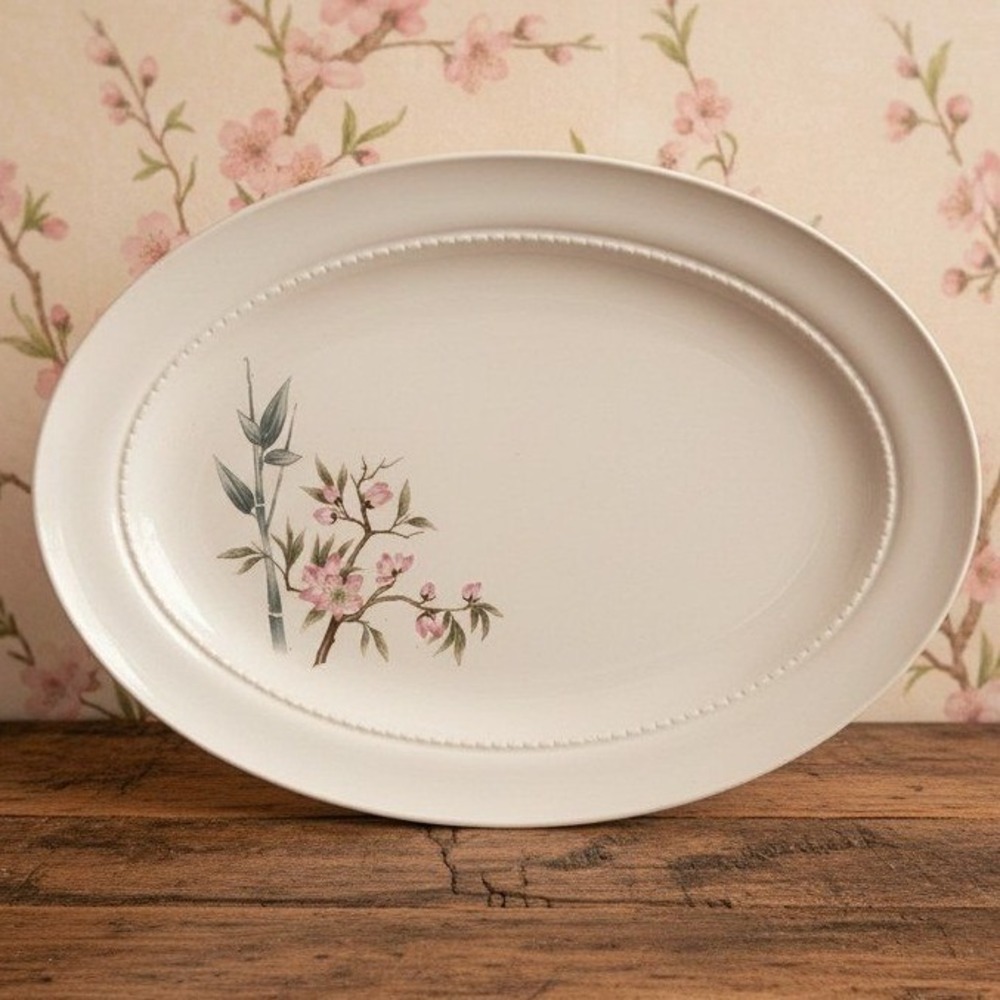 Superior Hall Quality Peach Blossom Oval Platter,‎ Vintage Floral Serving Tray